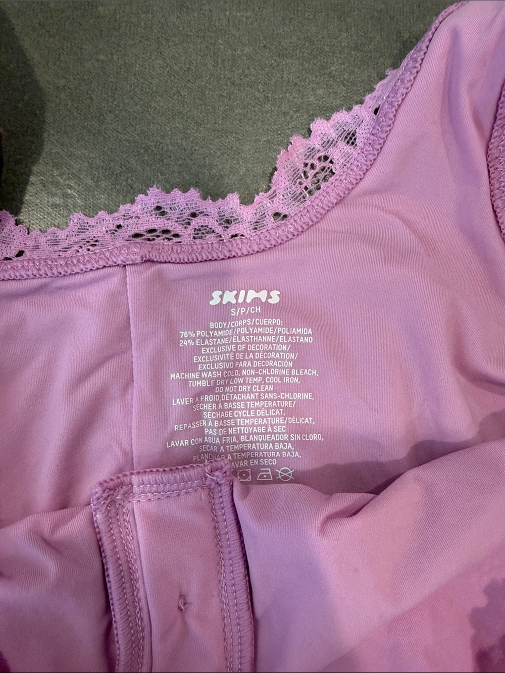 SKIMS Pink Lace-Trim Tank Bodysuit - Picture 2 of 2